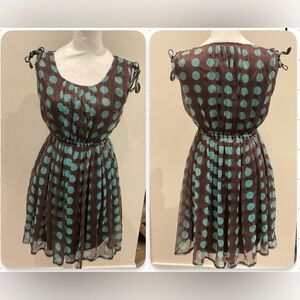 ***Katie*** Chiffon Teal  & Chocolate Polka  Dot Mini Dress